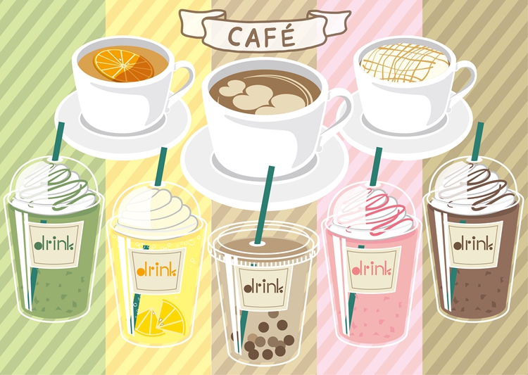 【手绘卡通饮料】手绘卡通可爱饮料饮品咖啡奶茶果汁菜单海报设计PNG素材AI矢量