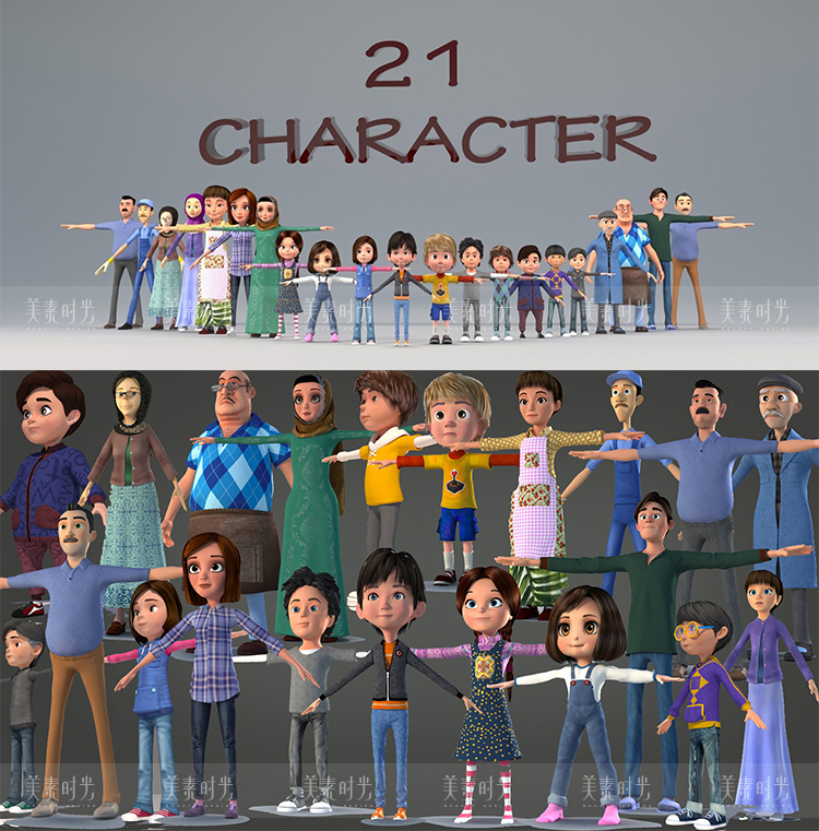 21款卡通人物角色C4D模型