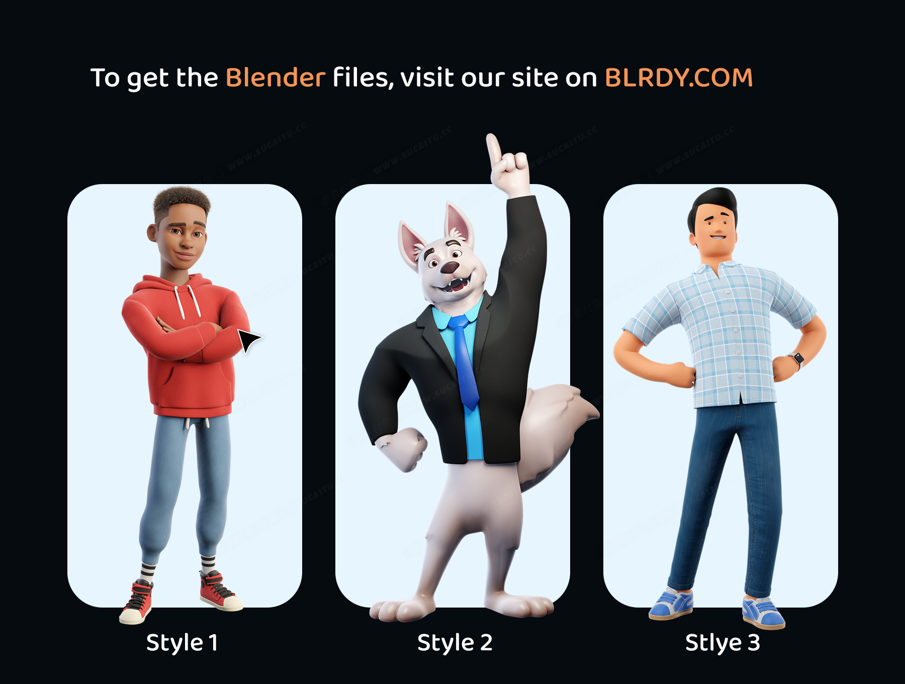 高质量Blender三维渲染卡通人物形象姿势库3D插画素材 3D Character Illustration Pose