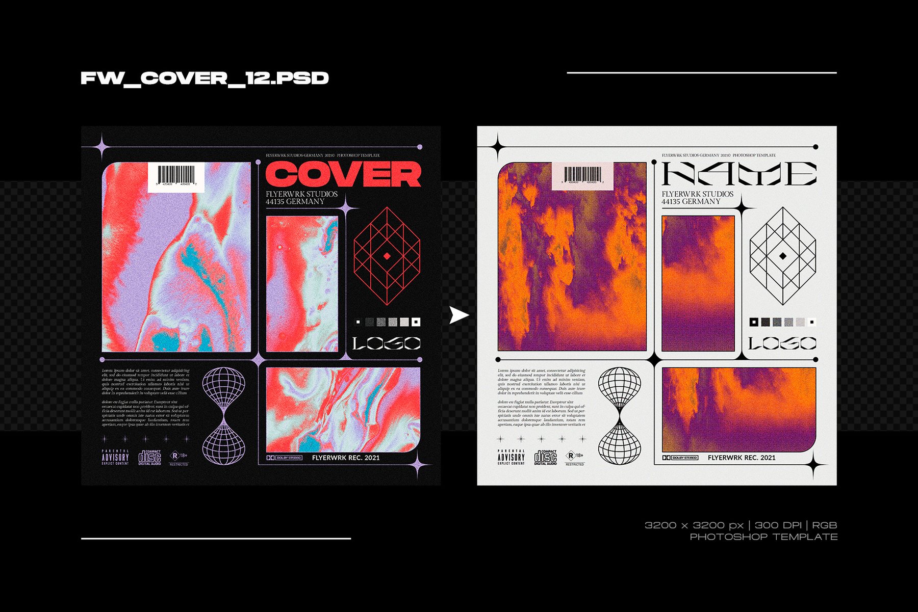 Flyerwrk 嘻哈说唱高级创意大胆艺术魅力封面设计Photoshop模板 COVER DESIGNS VOL.03