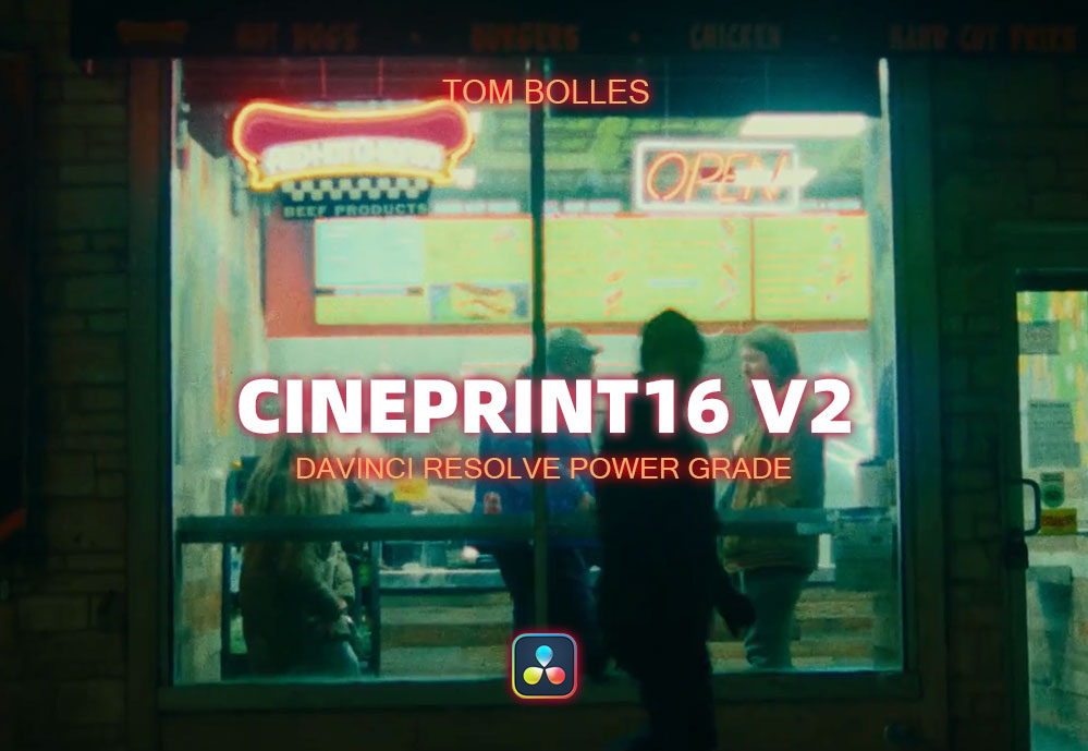 复古电影胶片光晕纹理灰尘质感达芬奇PowerGrade调色节点预设 Tom Bolles Cineprint16 Powergrade V2